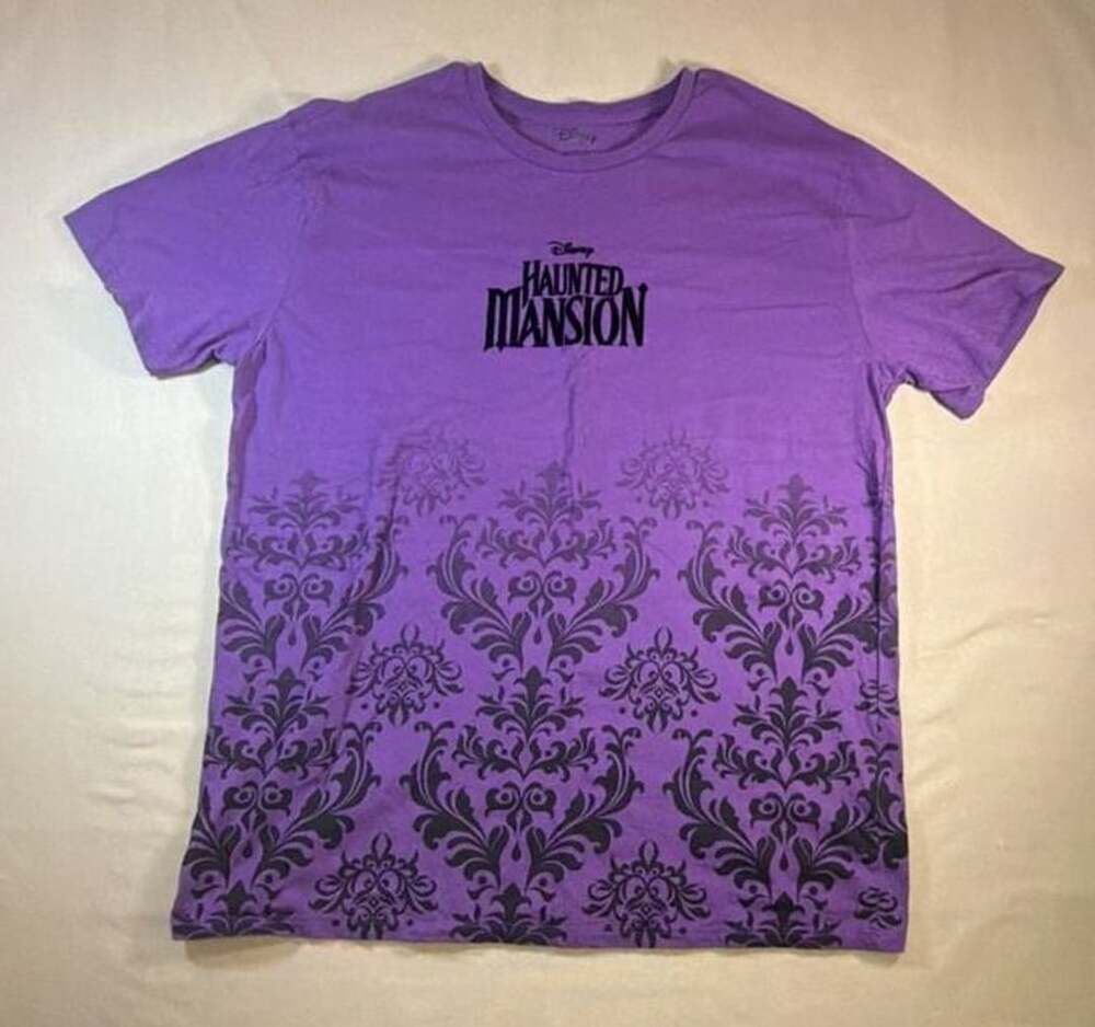Disney Our Universe Haunted Mansion T-Shirt Size XL Purple Wallpaper Print